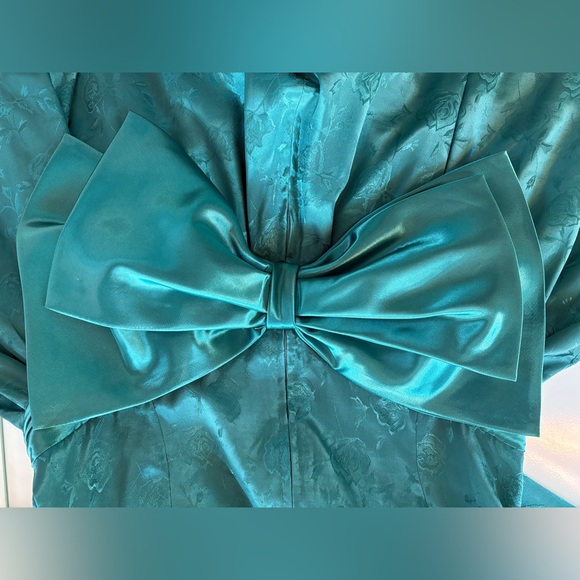 VINTAGE 80s Prom Dress Teal with Big Booty Bow - Medium OOAK HANDMADE - Picture 3 of 8